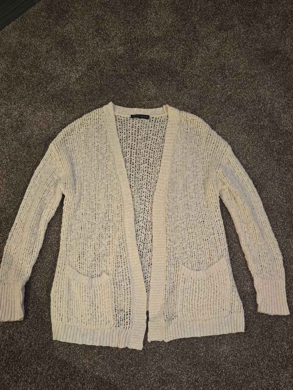 Open-Front Cream Knit Cardigan Sweater